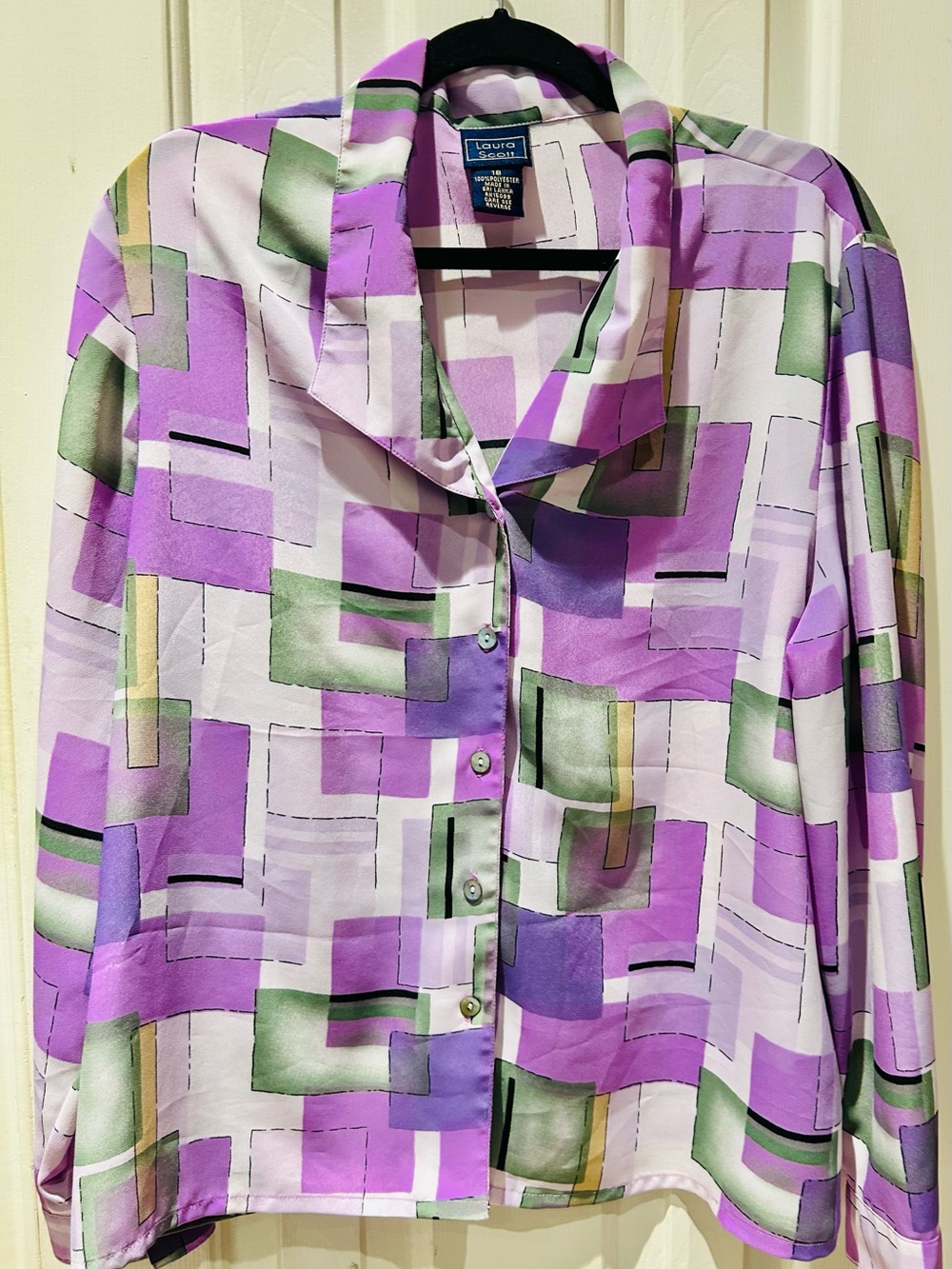 Laura Scott Lavender and Green Geometric Button-Front Shirt